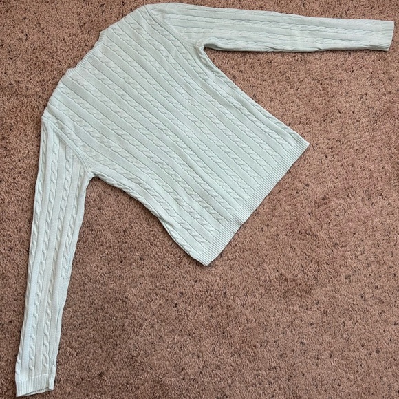 Vintage Cherokee Seafoam Green Blue Crew Neck Cable Knit Cotton Sweater Size S - Picture 5 of 7